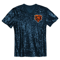 Chicago Bears Girls Youth Wordmark Sequin V-Neck Top Navy