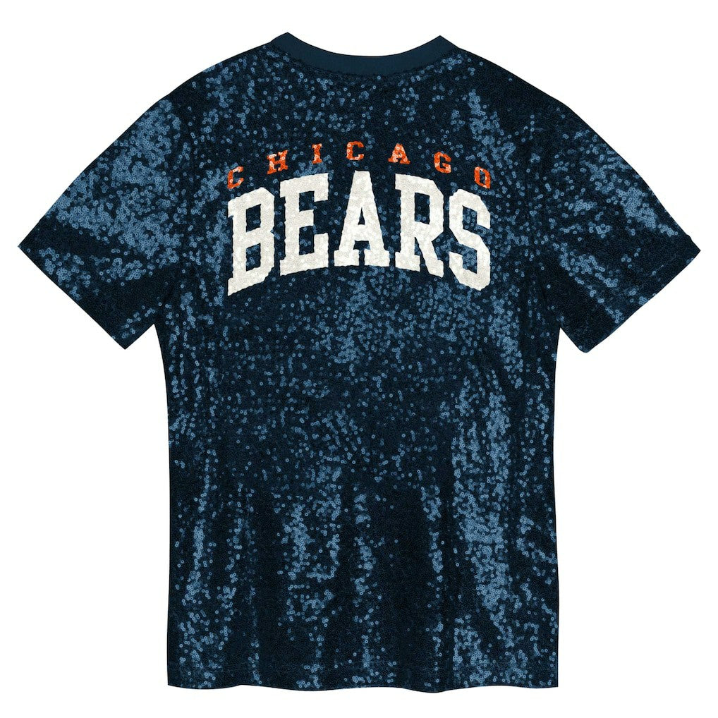 Chicago Bears Girls Youth Wordmark Sequin V-Neck Top Navy