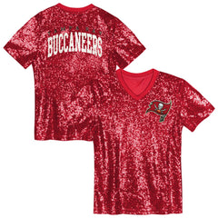 Tampa Bay Buccaneers Girls Youth Wordmark Sequin V-Neck Top Red