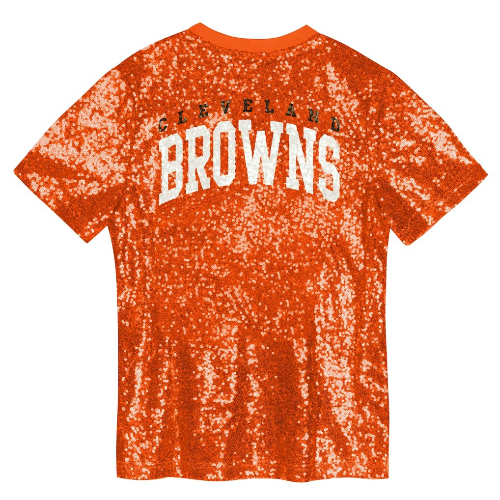 Cleveland Browns Girls Youth Wordmark Sequin V-Neck Top Orange