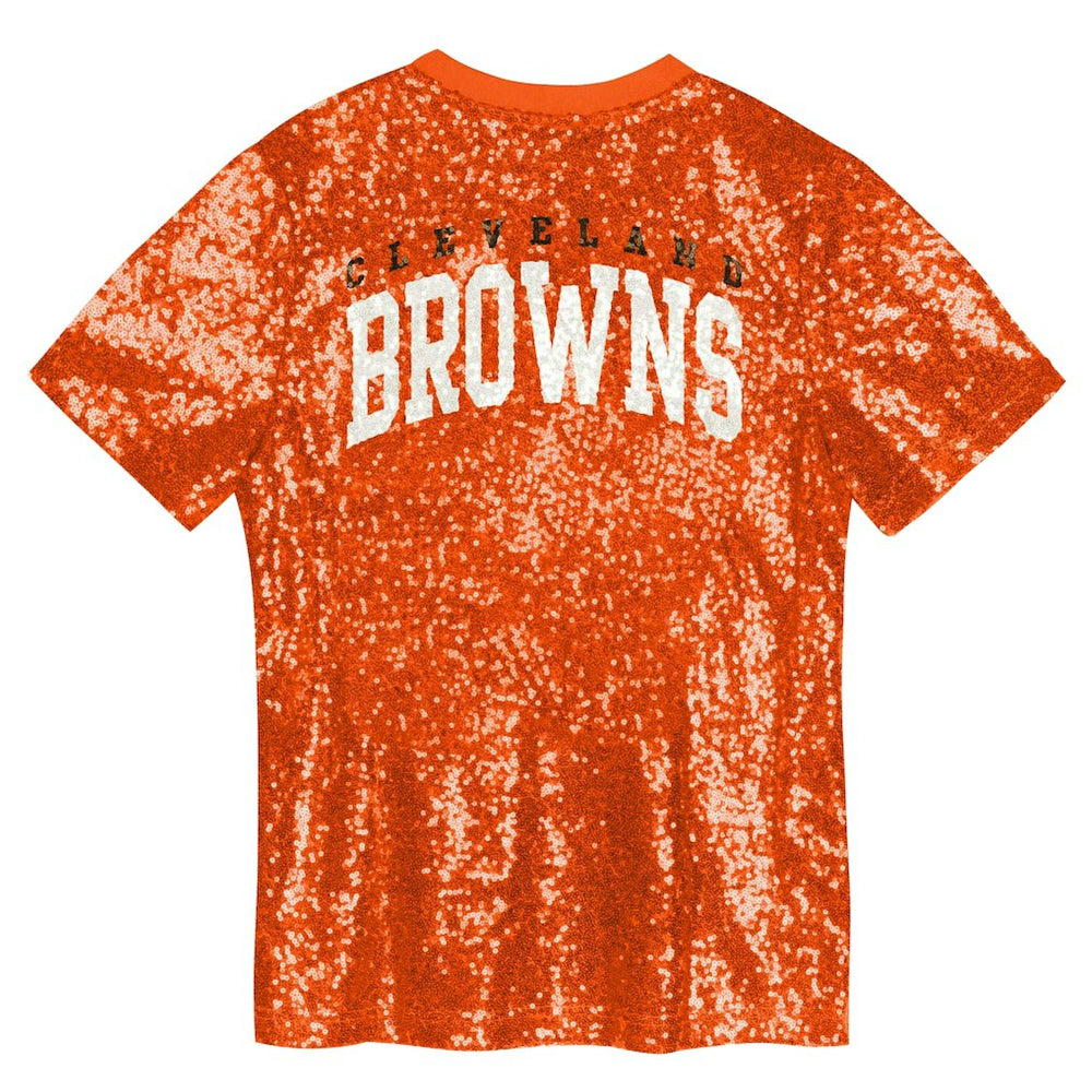 Cleveland Browns Girls Youth Wordmark Sequin V-Neck Top Orange