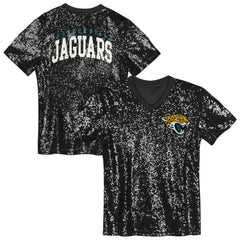 Jacksonville Jaguars Girls Youth Wordmark Sequin V-Neck Top Black