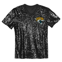 Jacksonville Jaguars Girls Youth Wordmark Sequin V-Neck Top Black