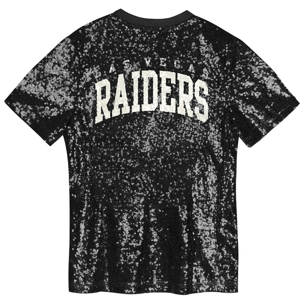 Las Vegas Raiders Girls Youth Wordmark Sequin V-Neck Top Black