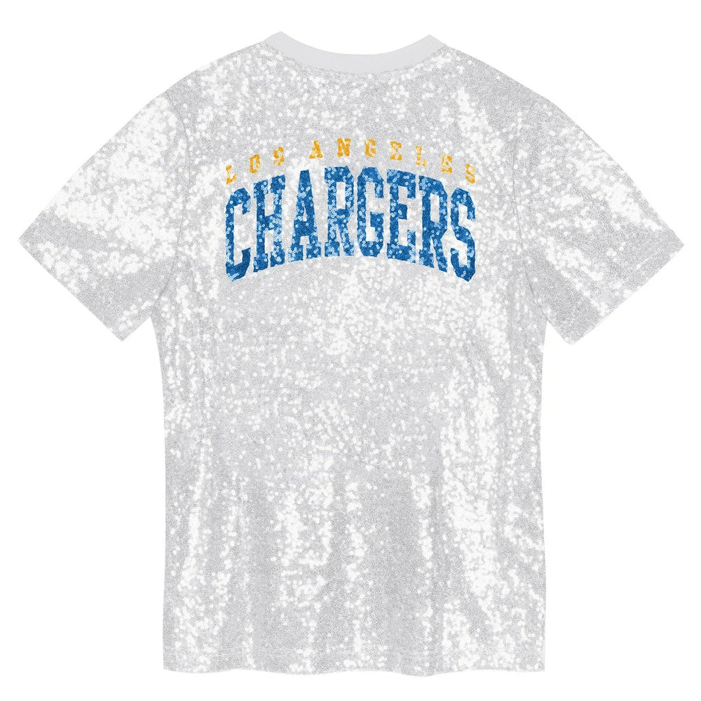 Los Angeles Chargers Girls Youth Wordmark Sequin V-Neck Top White