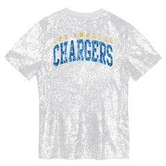 Los Angeles Chargers Girls Youth Wordmark Sequin V-Neck Top White