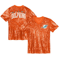 Miami Dolphins Girls Youth Wordmark Sequin V-Neck Top Orange