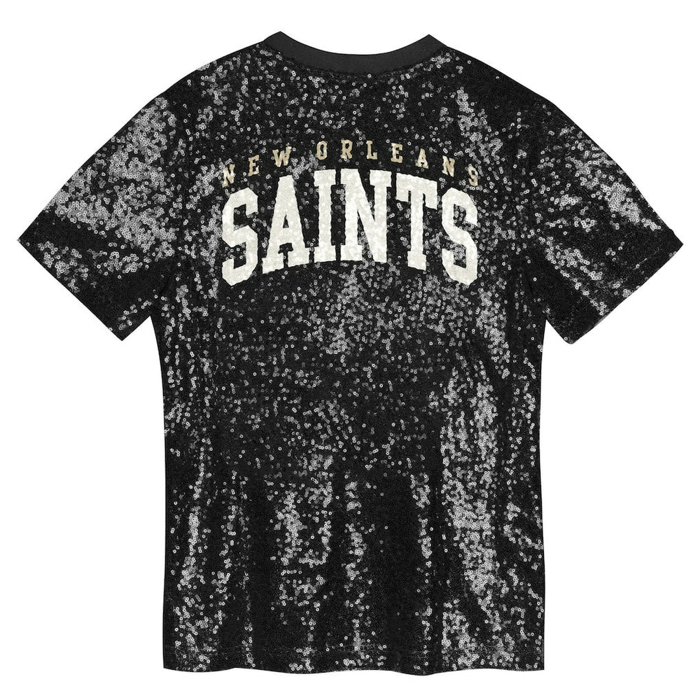 New Orleans Saints Girls Youth Wordmark Sequin V-Neck Top Black
