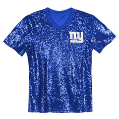 New York Giants Girls Youth Wordmark Sequin V-Neck Top Royal