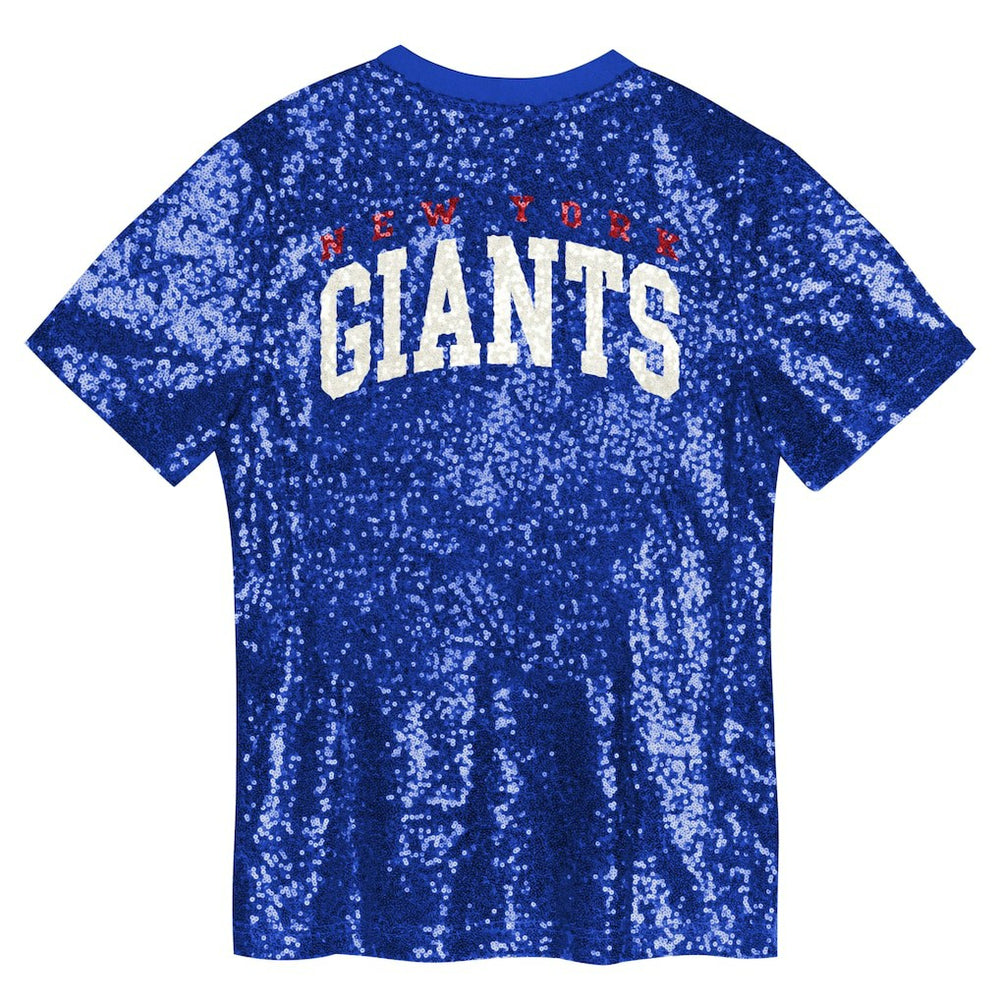New York Giants Girls Youth Wordmark Sequin V-Neck Top Royal