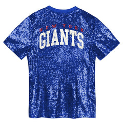 New York Giants Girls Youth Wordmark Sequin V-Neck Top Royal