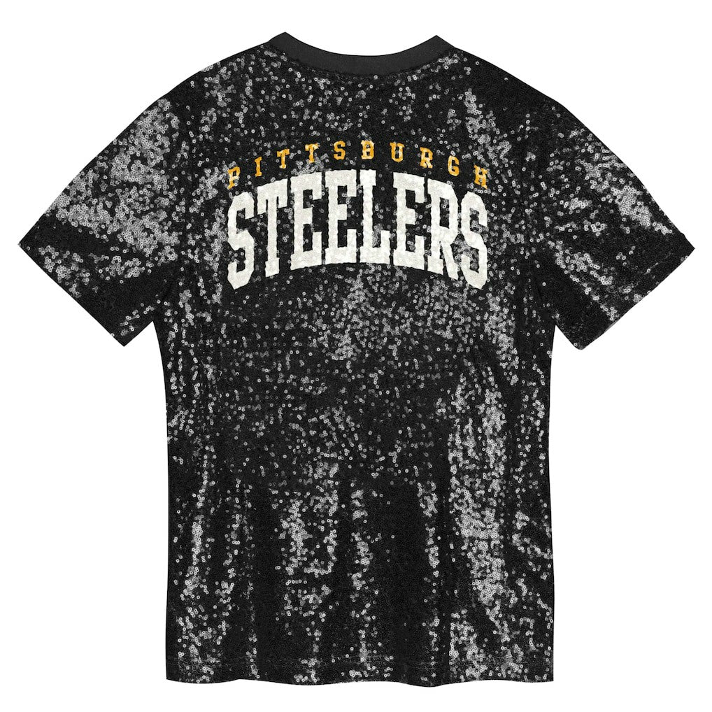 Pittsburgh Steelers Girls Youth Wordmark Sequin V-Neck Top Black