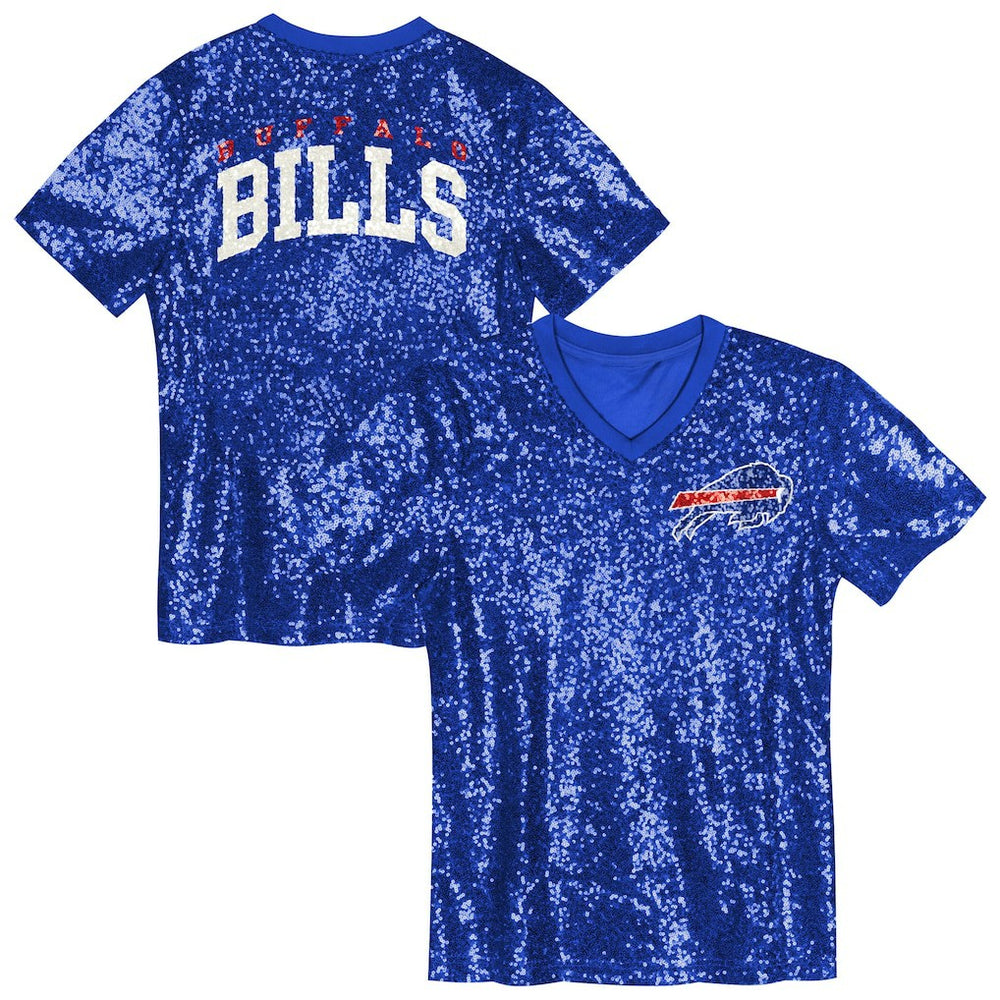Buffalo Bills Girls Youth Wordmark Sequin V-Neck Top Royal
