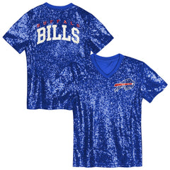 Buffalo Bills Girls Youth Wordmark Sequin V-Neck Top Royal