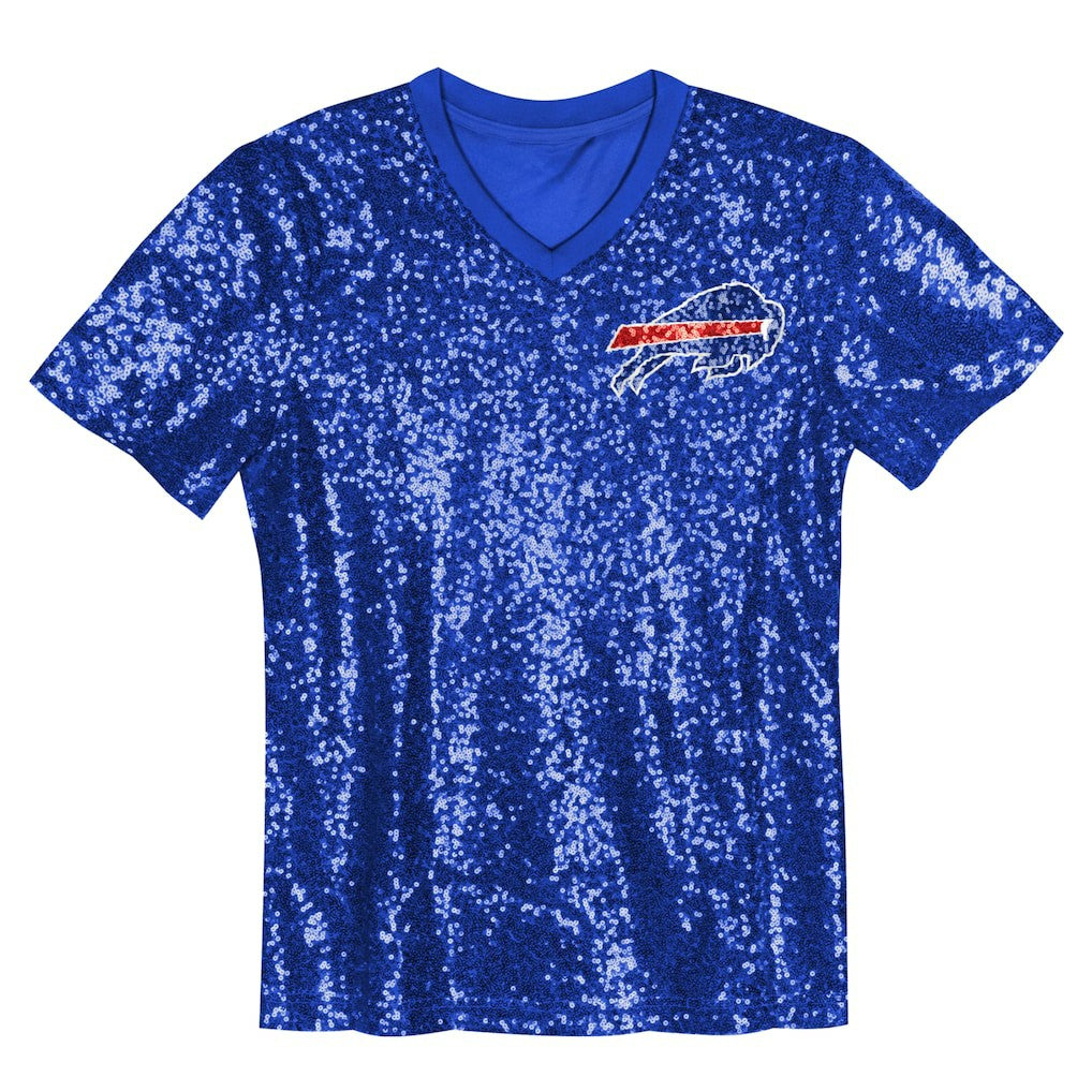 Buffalo Bills Girls Youth Wordmark Sequin V-Neck Top Royal