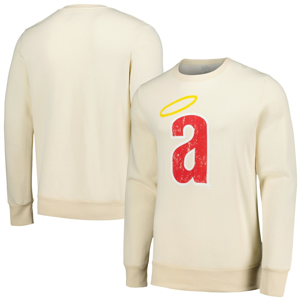 Los Angeles Angels Majestic Threads Fleece Pullover Sweatshirt - Oatmeal - MLB on Sale