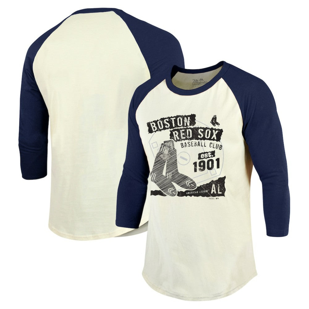 Boston Red Sox Majestic Threads Raglan 3/4-Sleeve T-Shirt - Cream/Navy - MLB on Sale