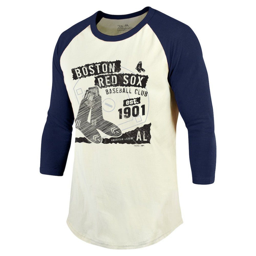 Boston Red Sox Majestic Threads Raglan 3/4-Sleeve T-Shirt - Cream/Navy - MLB on Sale