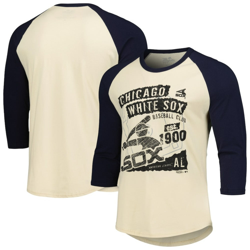 Chicago White Sox Majestic Threads Raglan 3/4-Sleeve T-Shirt - Cream/Navy - MLB Discount
