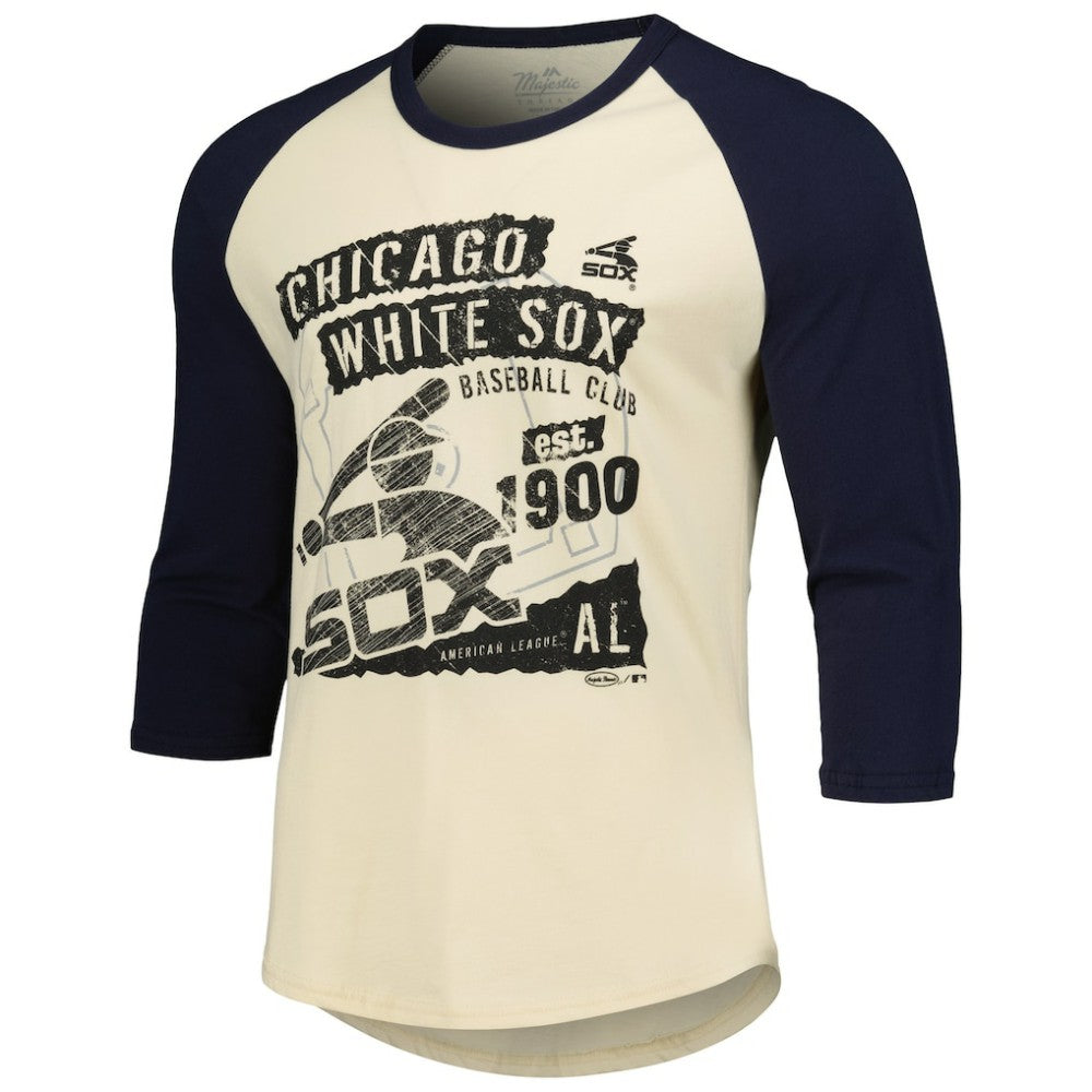 Chicago White Sox Majestic Threads Raglan 3/4-Sleeve T-Shirt - Cream/Navy - MLB Discount