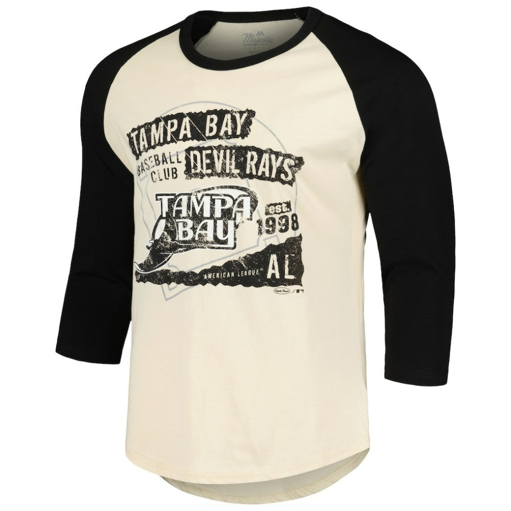 Tampa Bay Rays Majestic Threads Raglan 3/4-Sleeve T-Shirt - Cream/Black - MLB on Sale