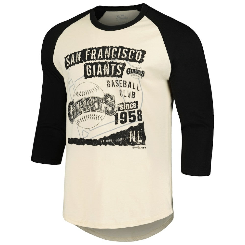 San Francisco Giants Majestic Threads Raglan 3/4-Sleeve T-Shirt - Cream/Black - MLB Sale