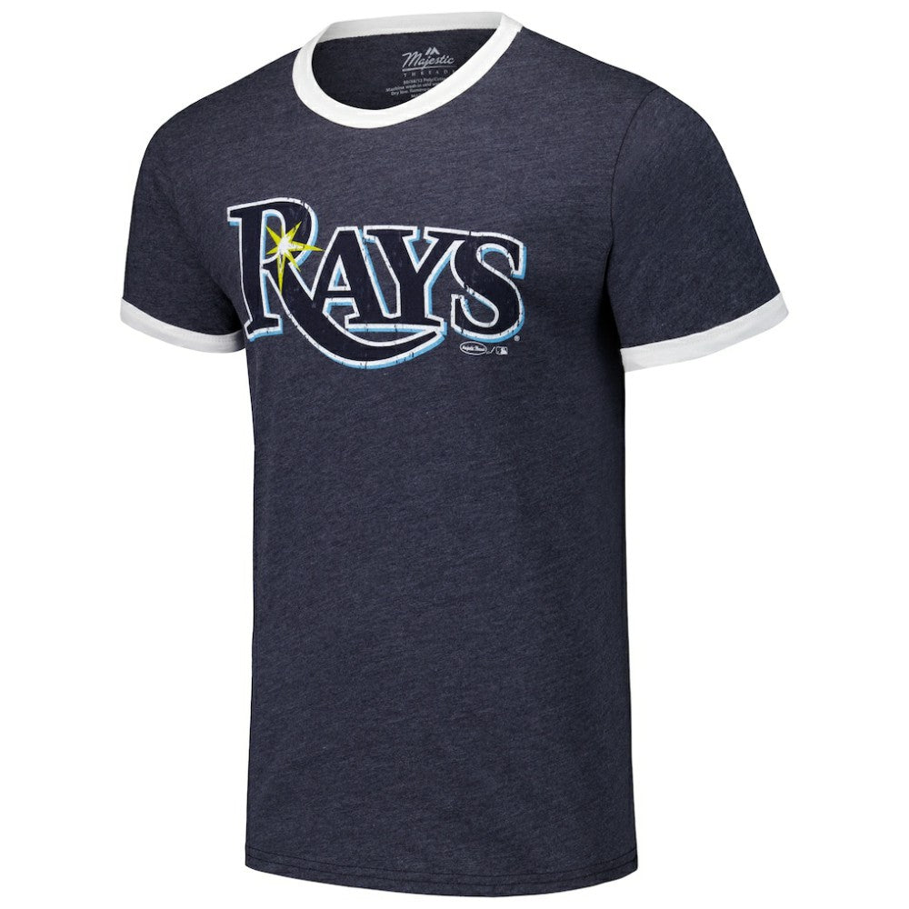 Tampa Bay Rays Majestic Threads Ringer Tri-Blend T-Shirt - Navy - MLB Sale