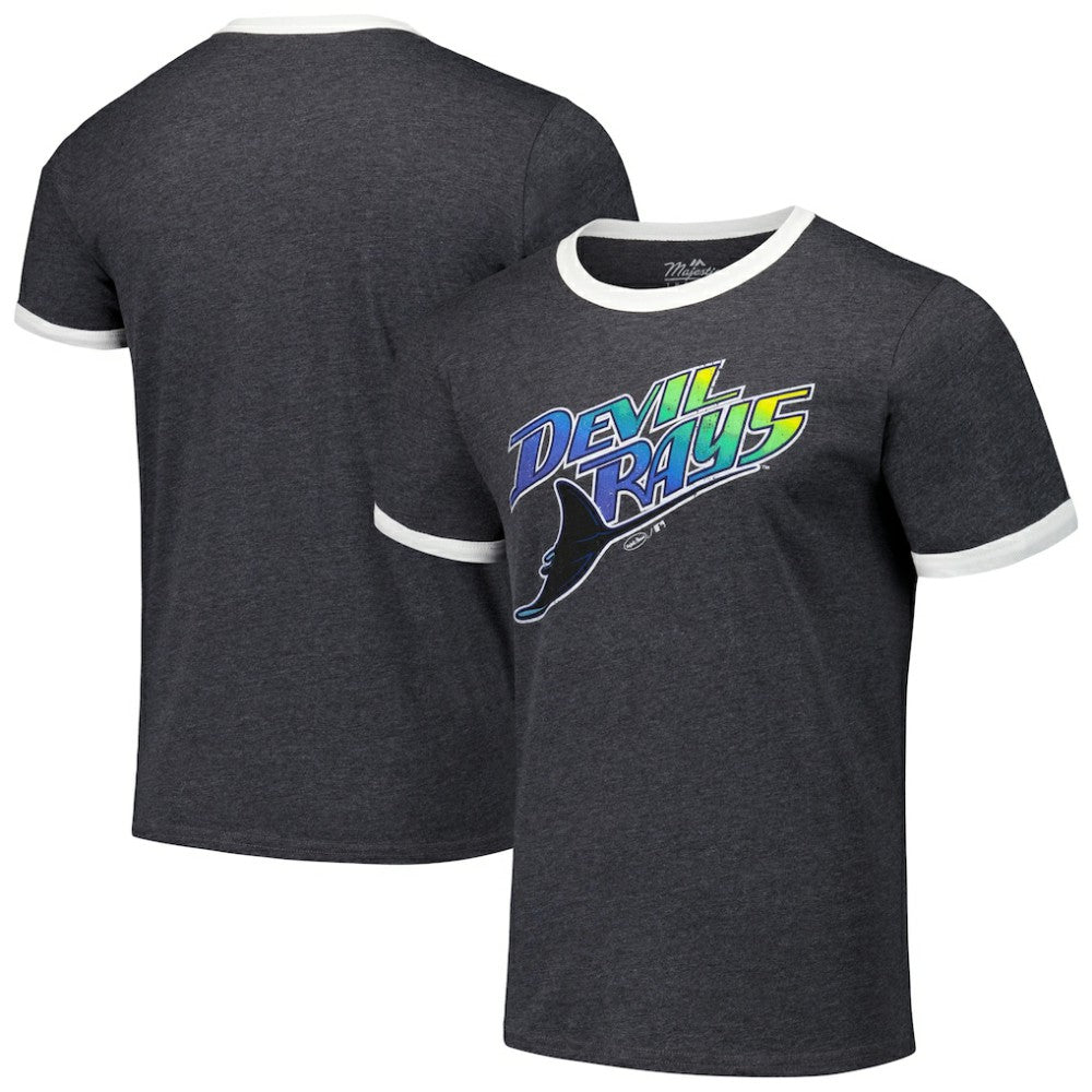 Tampa Bay Rays Majestic Threads Ringer Tri-Blend T-Shirt - Black - MLB Lifestyle