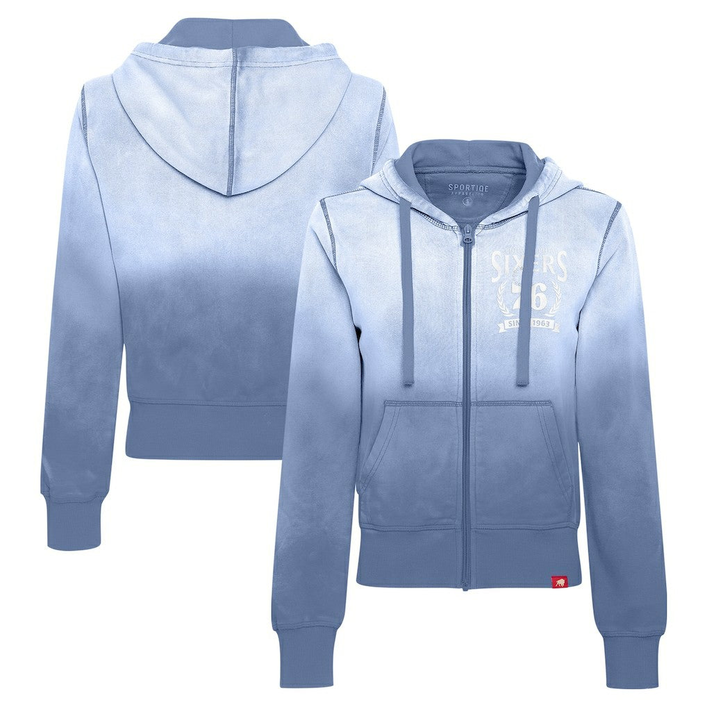 Philadelphia 76ers Sportiqe Women's Carli Sun Fade Full-Zip Hoodie Blue