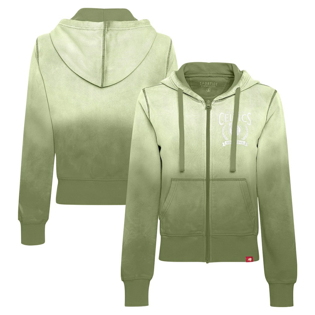 Boston Celtics Sportiqe Women's Carli Sun Fade Full-Zip Hoodie Olive