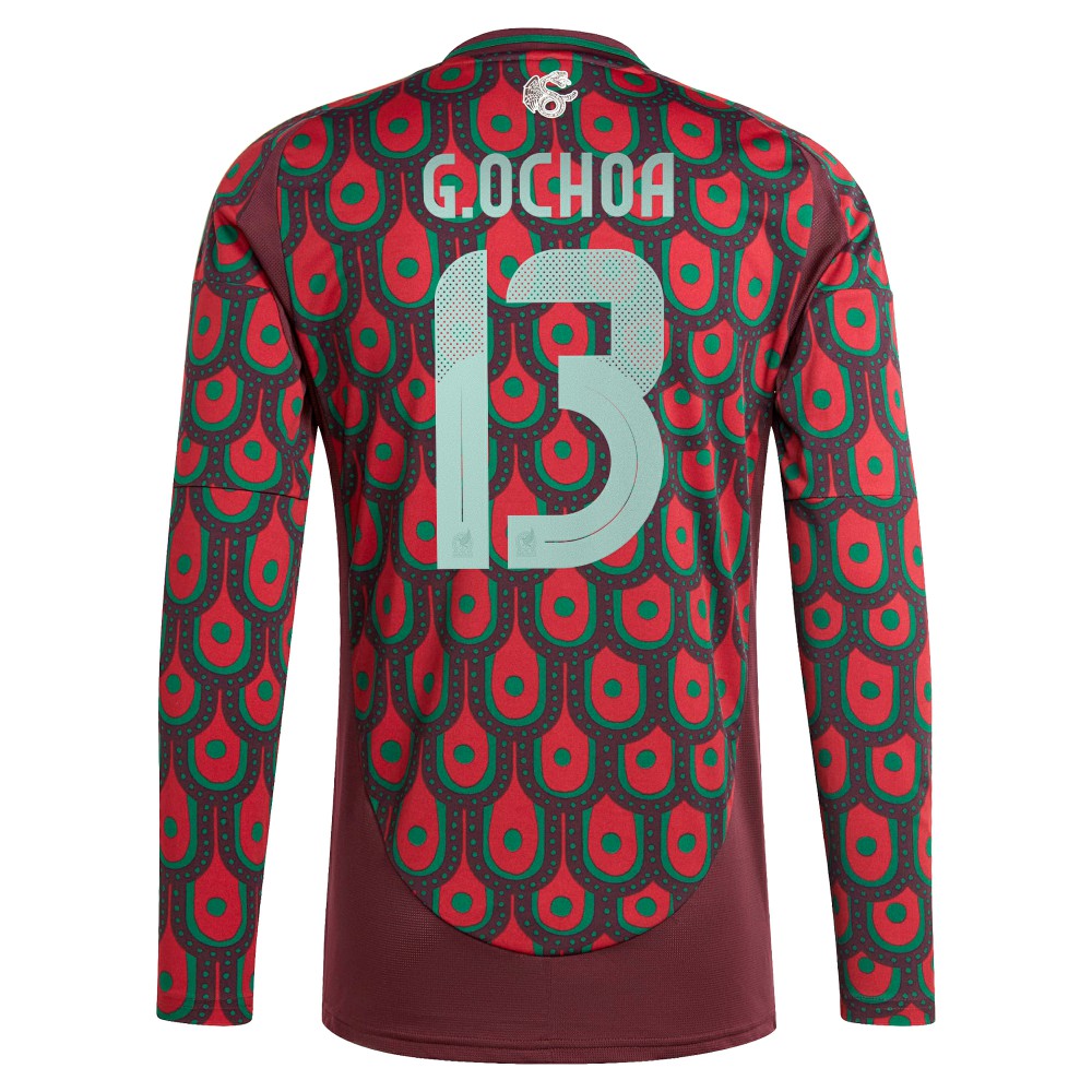 Guillermo Ochoa Mexico National Team 2024 Home Replica Player Long Sleeve Jersey Burgundy - Adidas
