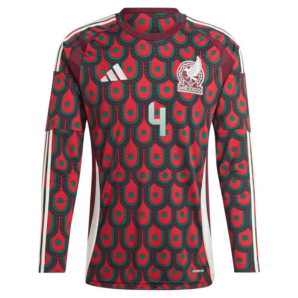 Edson Alvarez Mexico National Team 2024 Home Replica Player Long Sleeve Jersey Burgundy - Adidas