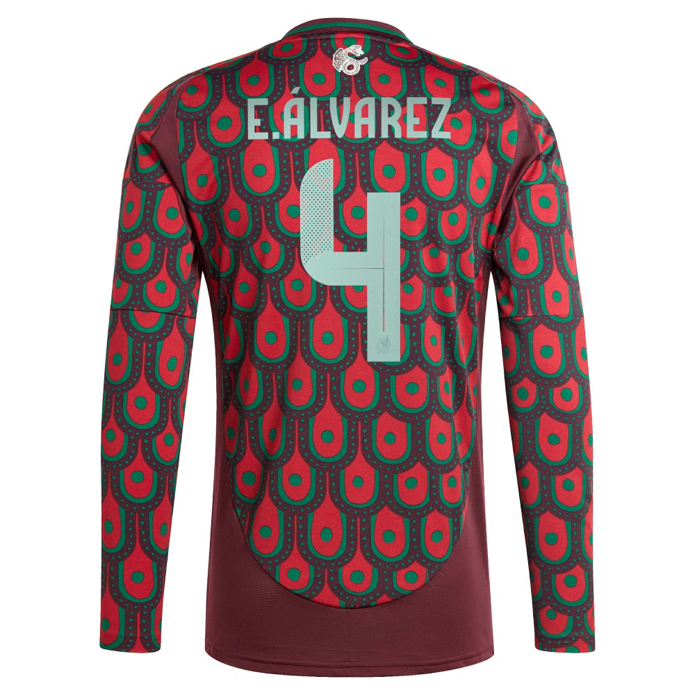 Edson Alvarez Mexico National Team 2024 Home Replica Player Long Sleeve Jersey Burgundy - Adidas