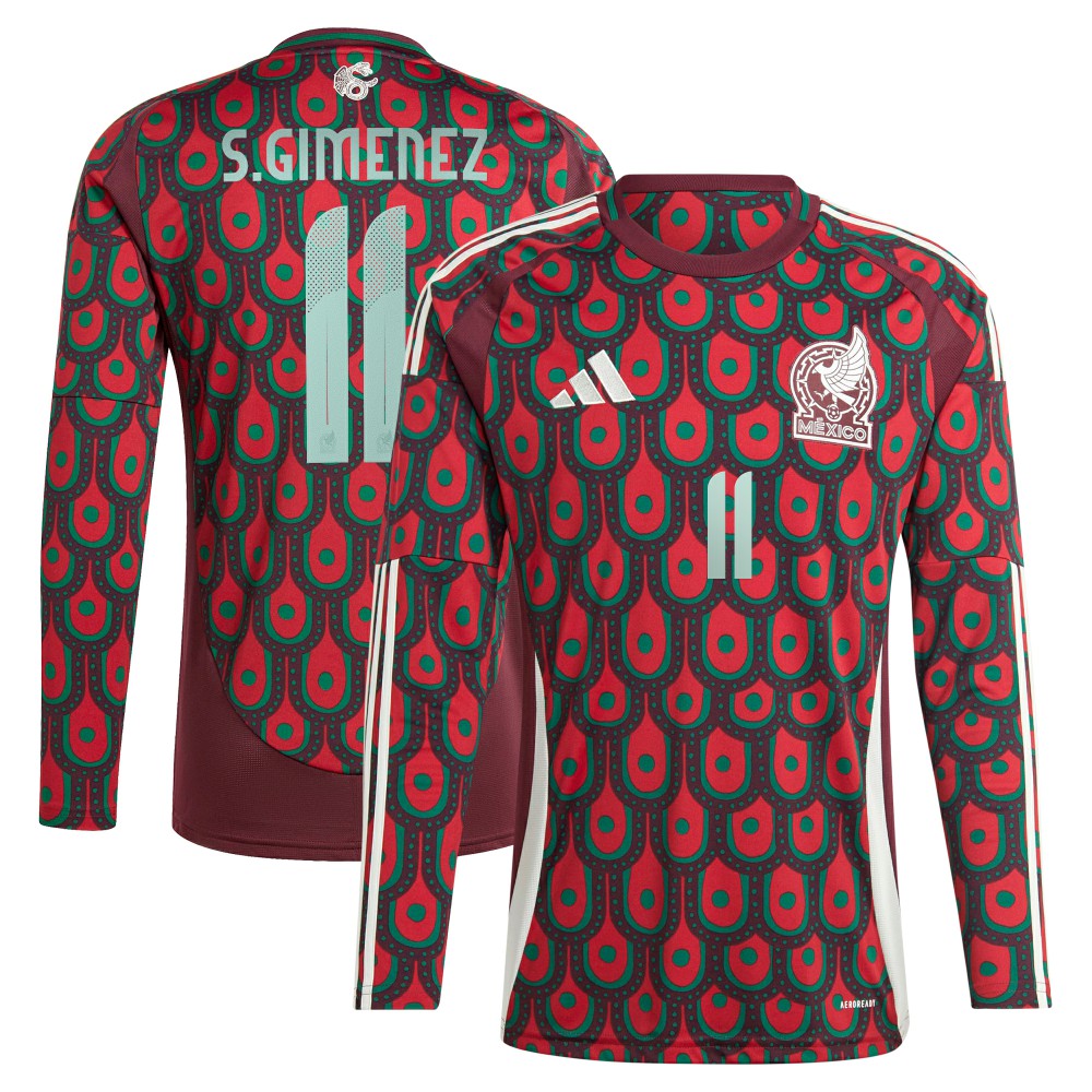 Santiago Giménez Mexico National Team 2024 Home Replica Player Long Sleeve Jersey Burgundy - Adidas sale
