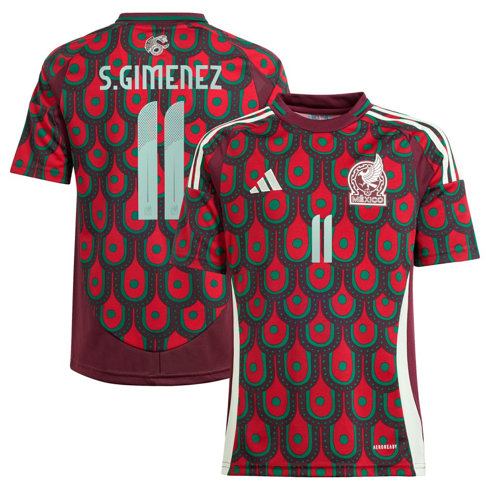 Santiago Giménez Mexico National Team Youth 2024 Home Replica Player Jersey Burgundy - Adidas Discount