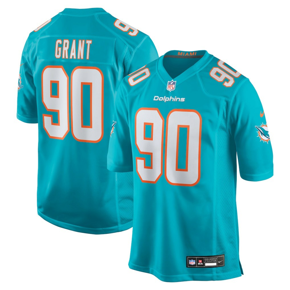Nike Kenneth Grant Miami Dolphins 2025 NFL Draft First Round Pick Game Jersey Aqua