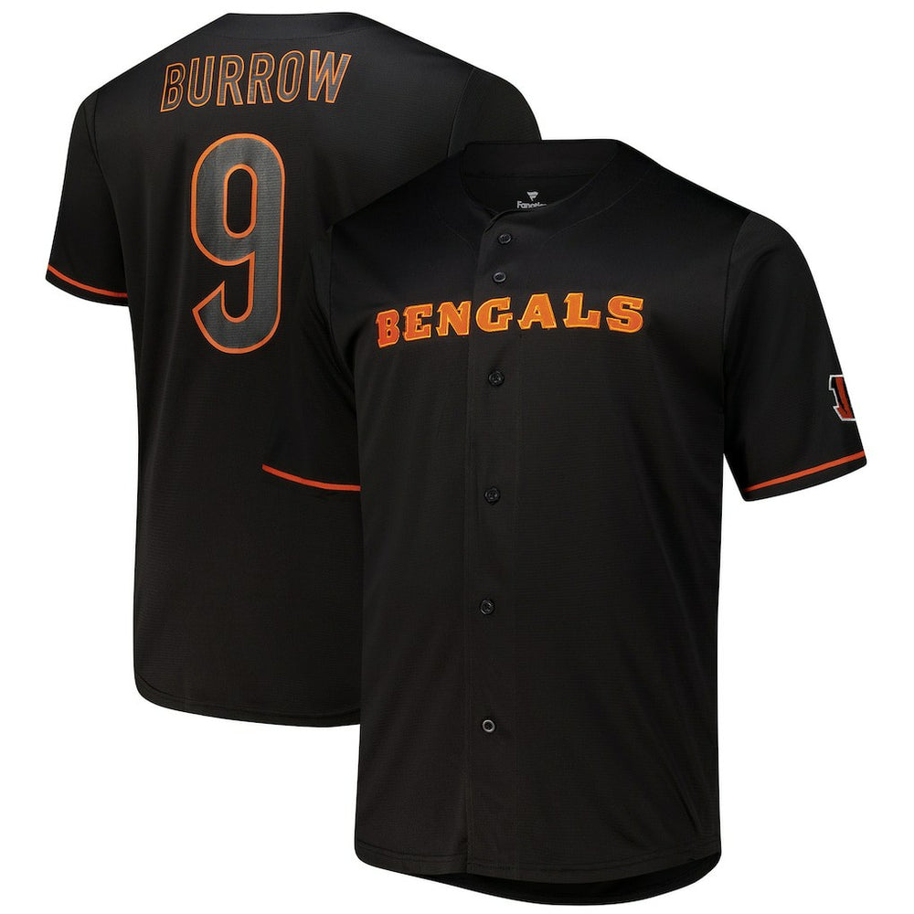 Fanatics Joe Burrow Cincinnati Bengals Big & Tall Baseball Button-Up Shirt Black