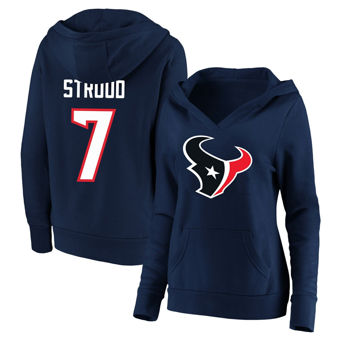 Fanatics C.J. Stroud Houston Texans Women's Plus Size Player Name & Number V-Neck Pullover Hoodie Navy