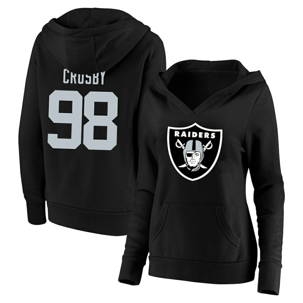 Fanatics Maxx Crosby Las Vegas Raiders Women's Plus Size Player Name & Number V-Neck Pullover Hoodie Black
