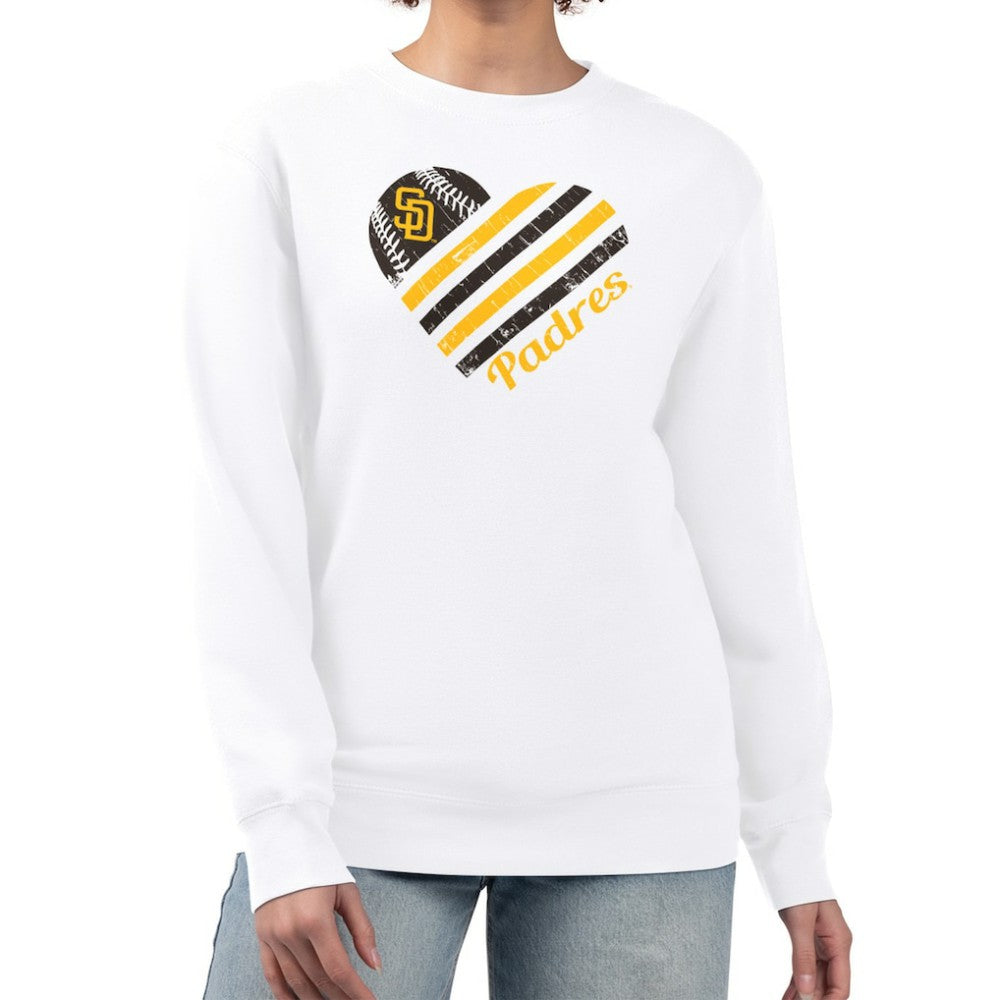 San Diego Padres G-III 4Her by Carl Banks Women's Heart Logo Fleece Pullover Sweatshirt - White - MLB Lifestyle