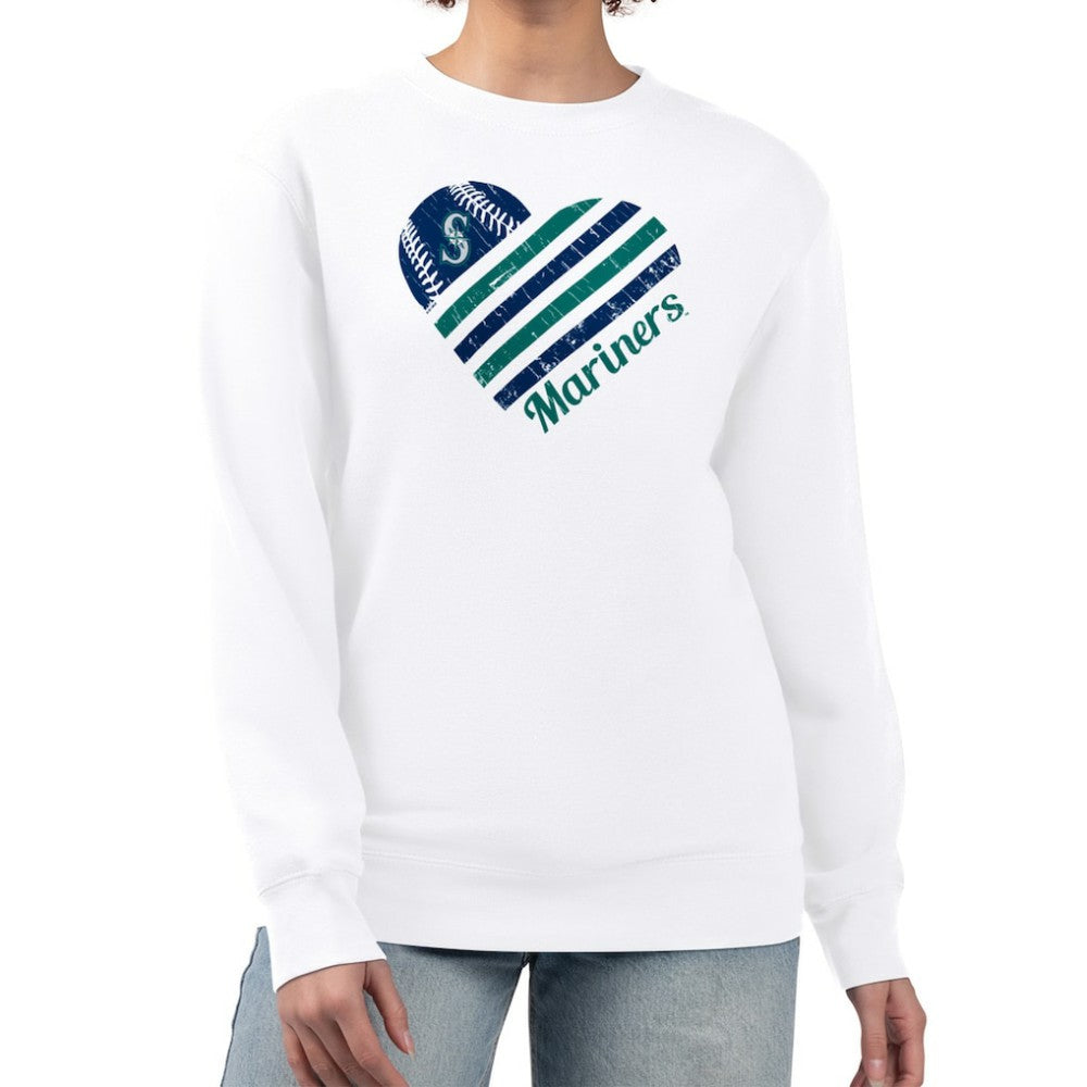 Seattle Mariners G-III 4Her by Carl Banks Women's Heart Logo Fleece Pullover Sweatshirt - White - MLB Sale
