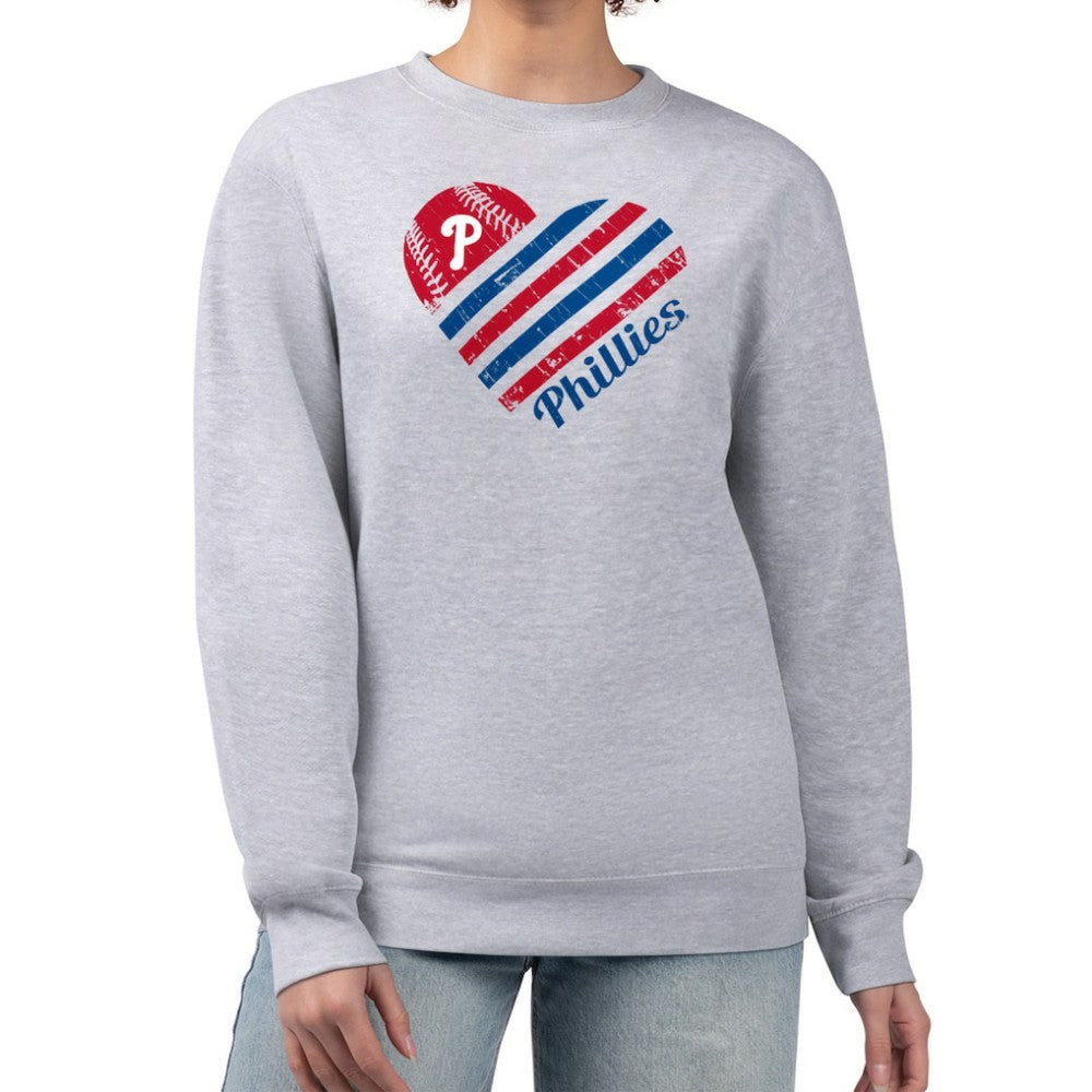 Philadelphia Phillies G-III 4Her by Carl Banks Women's Heart Logo Fleece Pullover Sweatshirt - Heather Gray - MLB Lifestyle