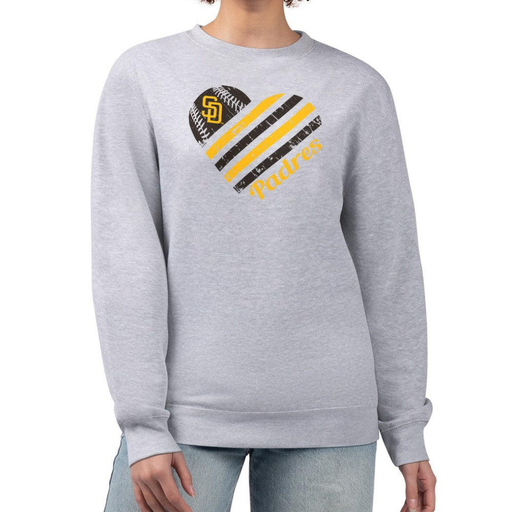 San Diego Padres G-III 4Her by Carl Banks Women's Heart Logo Fleece Pullover Sweatshirt - Heather Gray - MLB Lifestyle