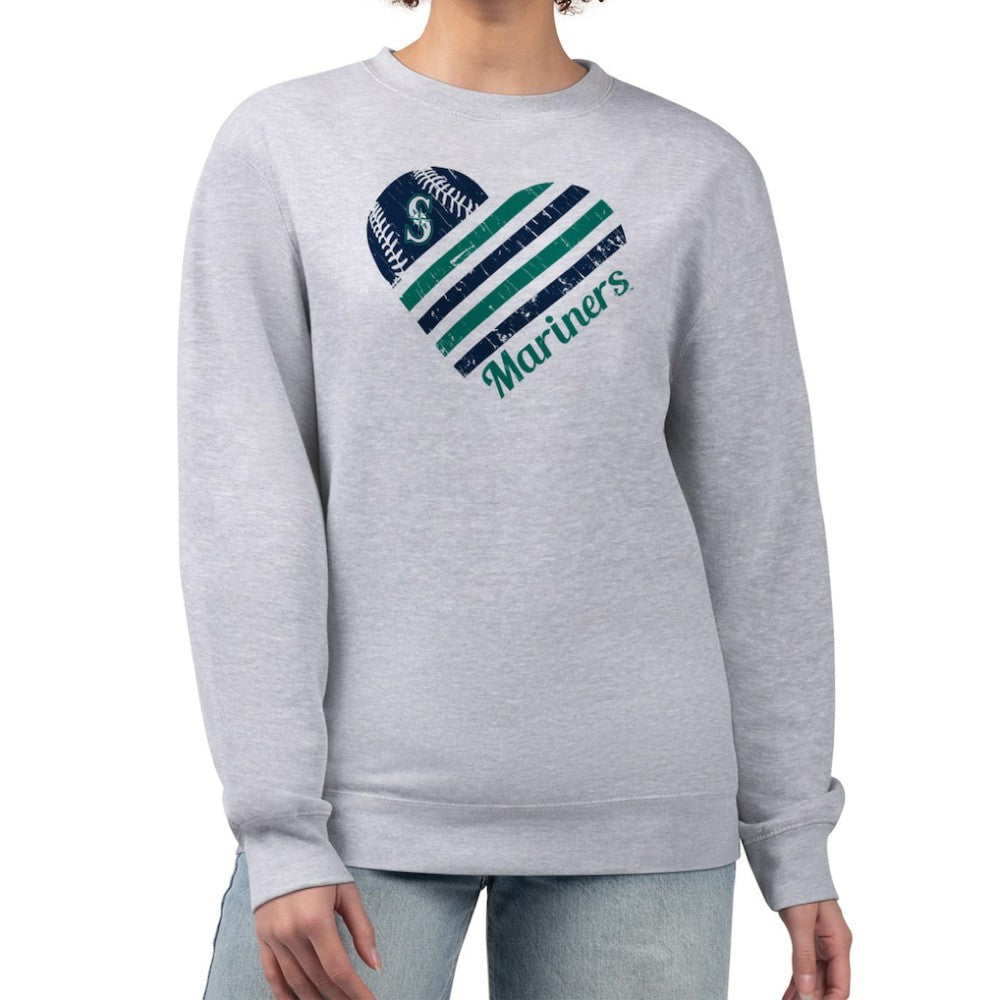 Seattle Mariners G-III 4Her by Carl Banks Women's Heart Logo Fleece Pullover Sweatshirt - Heather Gray - MLB Discount
