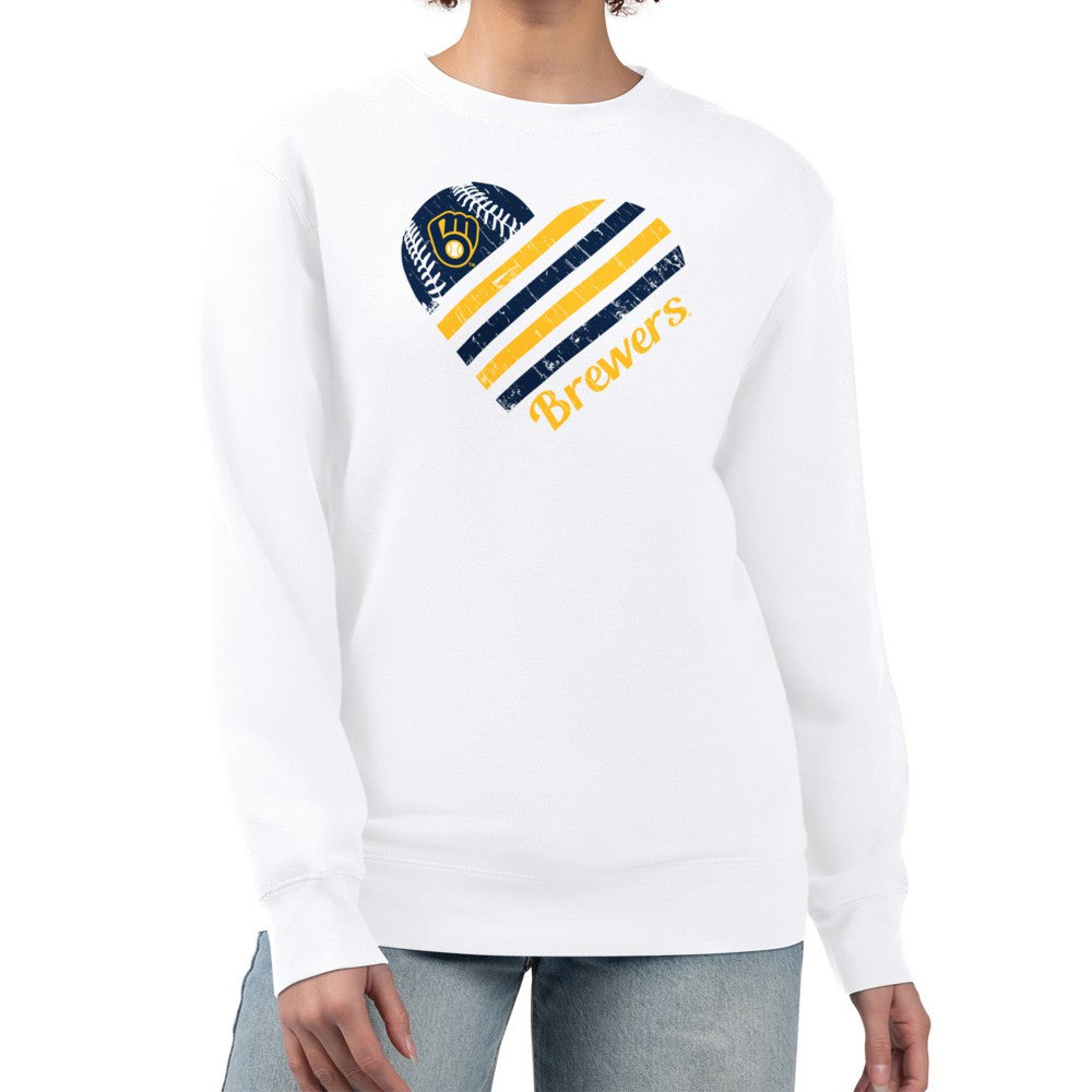 Milwaukee Brewers G-III 4Her by Carl Banks Women's Heart Logo Fleece Pullover Sweatshirt - White - MLB Discount