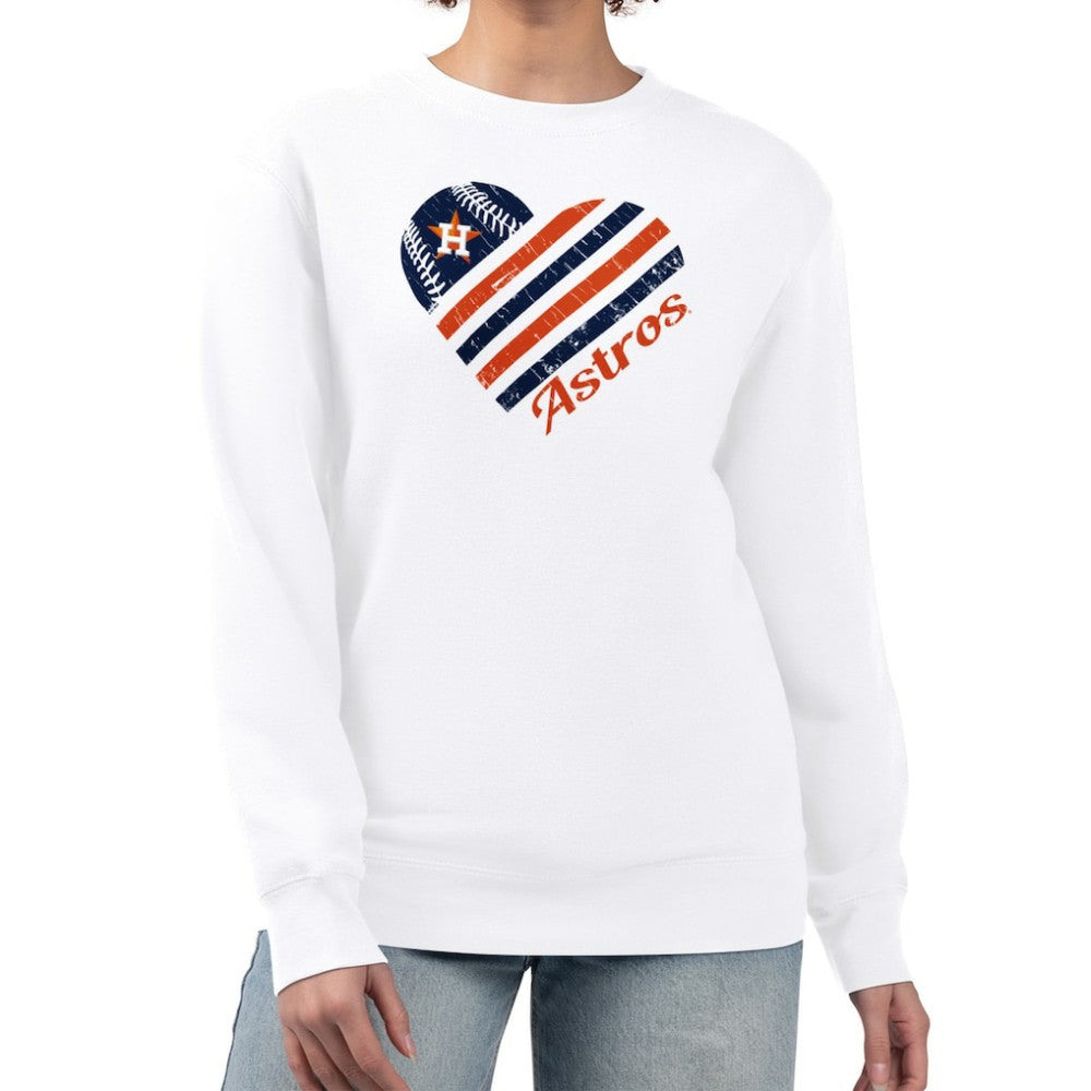Houston Astros G-III 4Her by Carl Banks Women's Heart Logo Fleece Pullover Sweatshirt - White - MLB on Sale