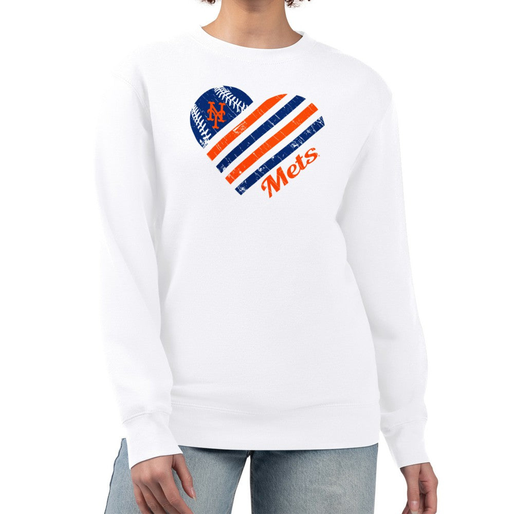 New York Mets G-III 4Her by Carl Banks Women's Heart Logo Fleece Pullover Sweatshirt - White - MLB on Sale
