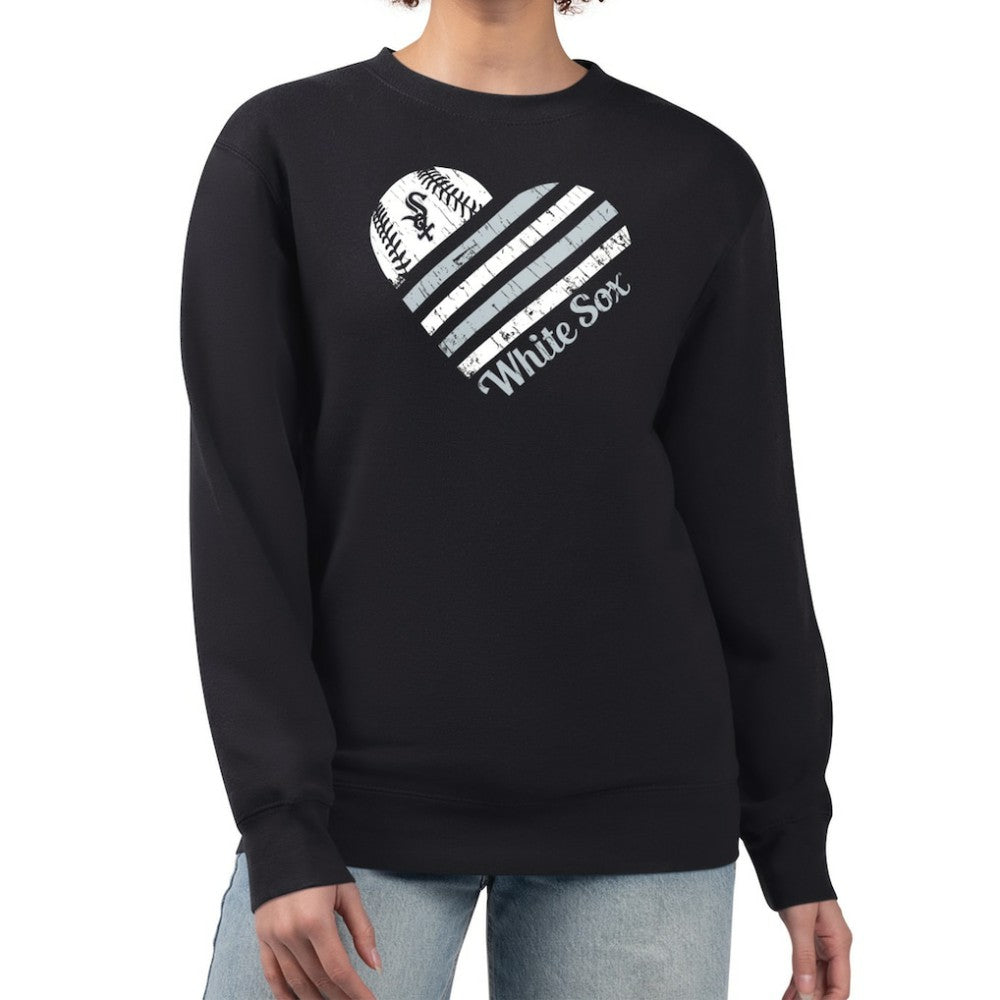 Chicago White Sox G-III 4Her by Carl Banks Women's Heart Logo Fleece Pullover Sweatshirt - Black - MLB on Sale
