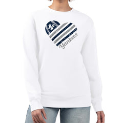 New York Yankees G-III 4Her by Carl Banks Women's Heart Logo Fleece Pullover Sweatshirt - White - MLB Lifestyle