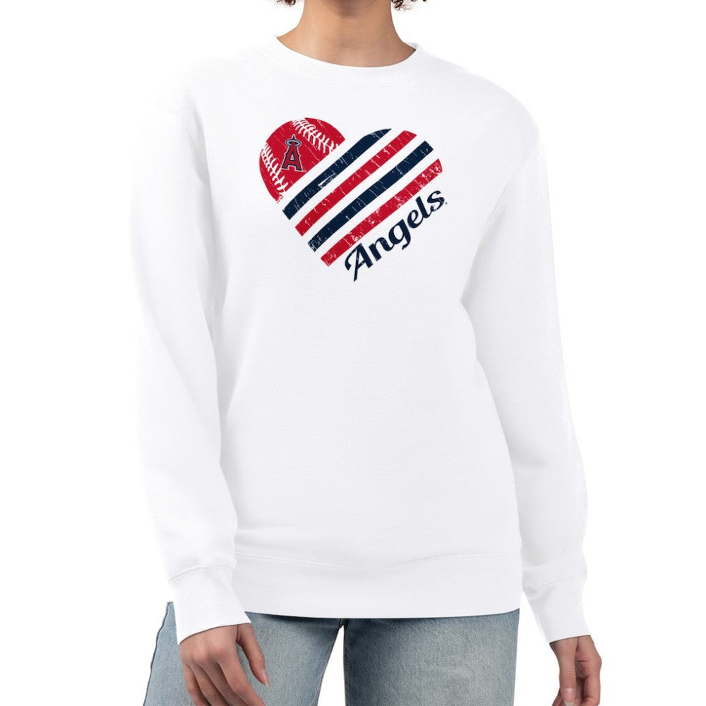 Los Angeles Angels G-III 4Her by Carl Banks Women's Heart Logo Fleece Pullover Sweatshirt - White - MLB Discount
